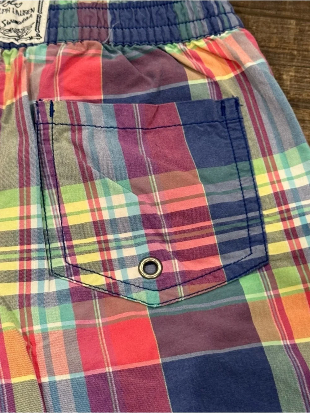 Youth Boys Plaid Madras Polo Ralph Lauren Swim Trunks Size 7